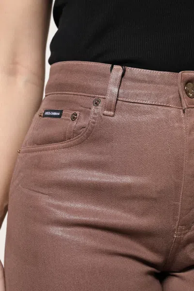 Pre-owned Dolce & Gabbana Brown Cotton High Waist Tapered Denim Women's Jeans ()