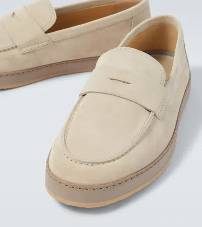Brunello Cucinelli Loafers With Round Toe And Suede Finish In Neutral