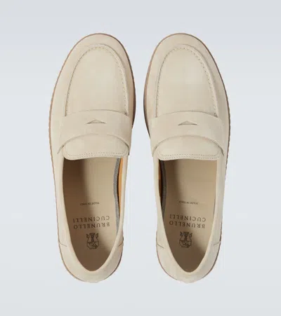 Brunello Cucinelli Loafers With Round Toe And Suede Finish In Neutral