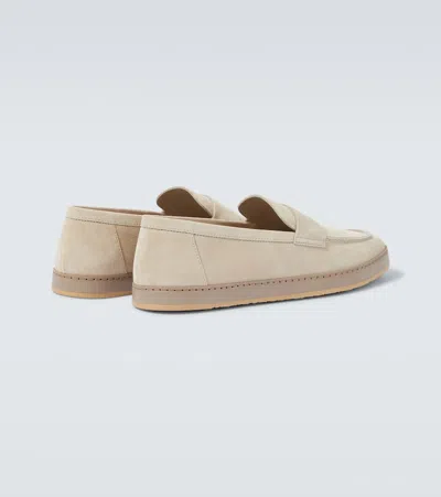 Brunello Cucinelli Loafers With Round Toe And Suede Finish In Neutral