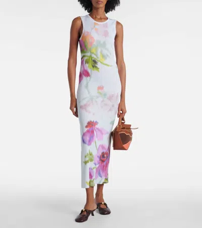 Loewe Silk-blend Dress With Floral Digital Print In White