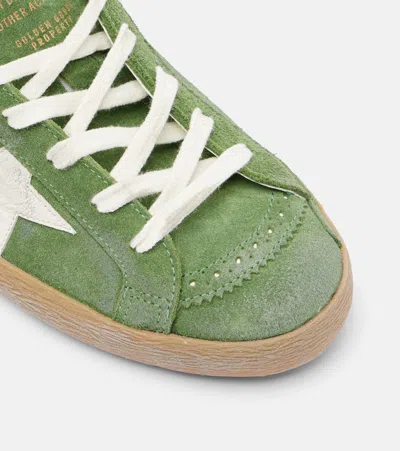 Golden Goose Super-star Distressed Suede And Metallic Leather Sneakers In Green