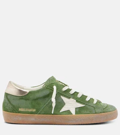 Golden Goose Super-star Distressed Suede And Metallic Leather Sneakers In Green