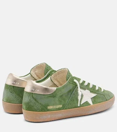 Golden Goose Super-star Distressed Suede And Metallic Leather Sneakers In Green