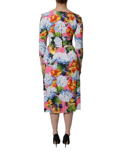 Dolce & Gabbana Multicolor Floral Side Slit Midi Dress In Green