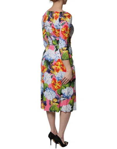 Dolce & Gabbana Multicolor Floral Side Slit Midi Dress In Green