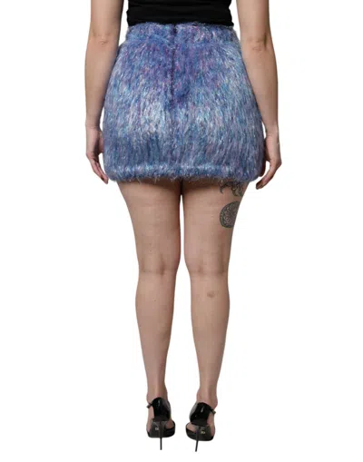Dolce & Gabbana Multicolor Plush High Waist Mini Skirt In Blue
