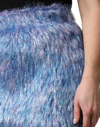 Dolce & Gabbana Multicolor Plush High Waist Mini Skirt In Blue