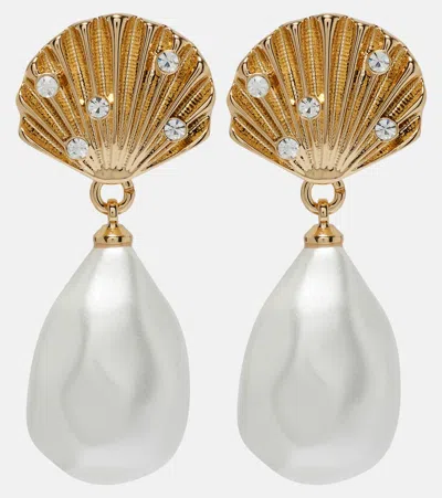 Self-portrait Shell-shaped Earrings With Teardrop Pearl Pendant