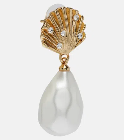 Self-portrait Shell-shaped Earrings With Teardrop Pearl Pendant