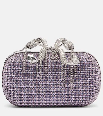 Self-portrait Shimmering Crystals Clutch Bag In Purple