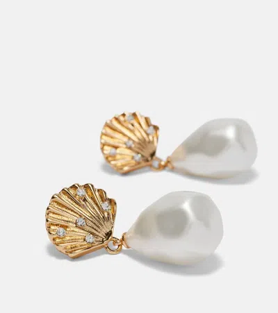 Self-portrait Shell-shaped Earrings With Teardrop Pearl Pendant