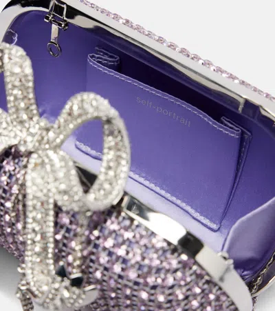 Self-portrait Shimmering Crystals Clutch Bag In Purple