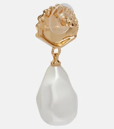 Self-portrait Shell-shaped Earrings With Teardrop Pearl Pendant