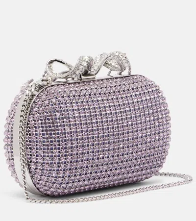 Self-portrait Shimmering Crystals Clutch Bag In Purple