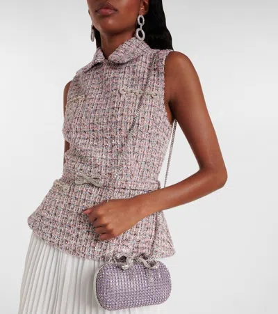 Self-portrait Shimmering Crystals Clutch Bag In Purple