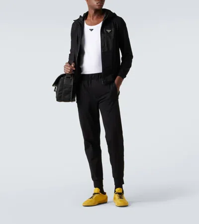 Prada Mens Black Contrast-trim Tapered-leg Cotton And Nylon Jogging Bottoms In Blue