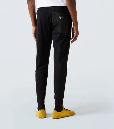 Prada Mens Black Contrast-trim Tapered-leg Cotton And Nylon Jogging Bottoms In Blue