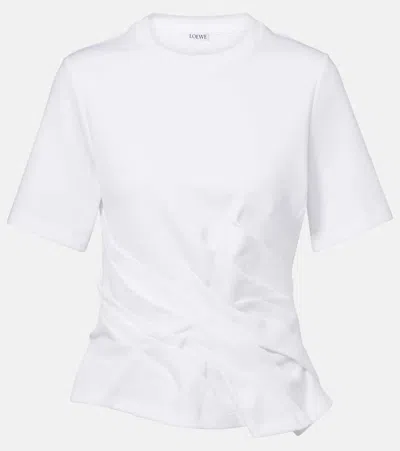 Loewe Draped Cotton-blend Jersey T-shirt In White