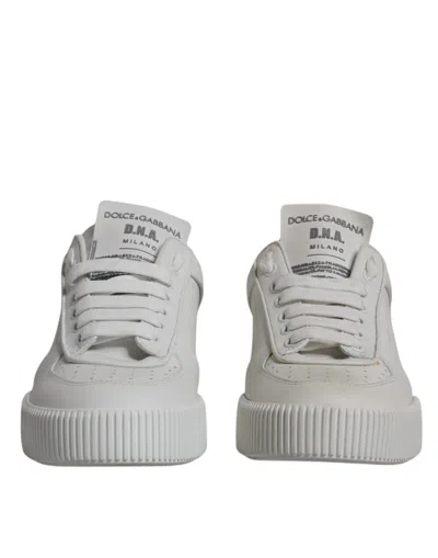 Dolce & Gabbana White Miami Leather Low Top Sneakers Shoes In Gray