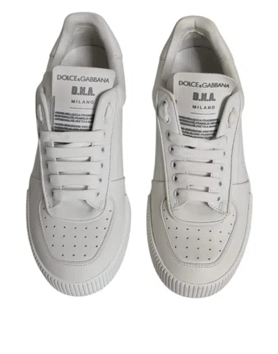 Dolce & Gabbana White Miami Leather Low Top Sneakers Shoes In Gray
