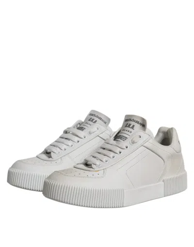 Dolce & Gabbana White Miami Leather Low Top Sneakers Shoes In Gray