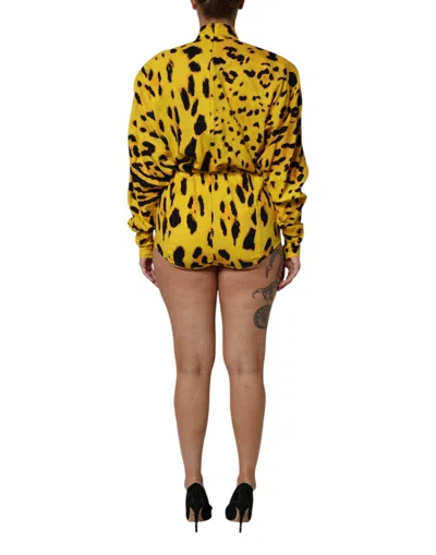Dolce & Gabbana Yellow Leopard Long Sleeves Jumpsuit Dress In Yellow