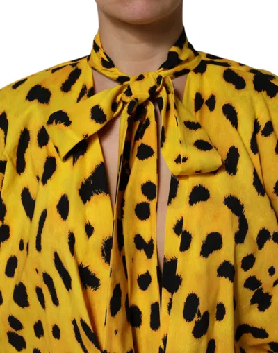 Dolce & Gabbana Yellow Leopard Long Sleeves Jumpsuit Dress In Yellow