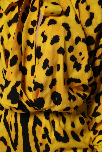 Dolce & Gabbana Yellow Leopard Long Sleeves Jumpsuit Dress In Yellow