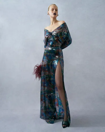 Lapointe Watercolor Sequin V Neck Gown