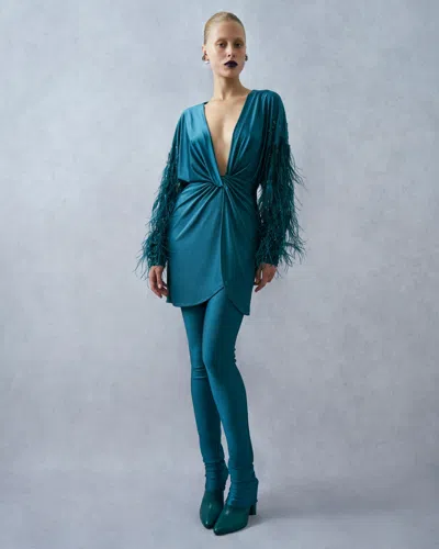 Lapointe Shine Jersey V Neck Mini Dress With Embroidery