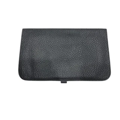Pre-owned Hermes Black Taurillon Clemence Leather Long Wallet (bi-fold) ()