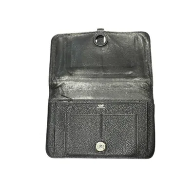 Pre-owned Hermes Black Taurillon Clemence Leather Long Wallet (bi-fold) ()