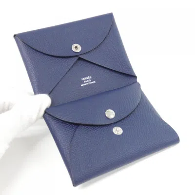 Pre-owned Hermes Blue Navy Epsom Leather Coin Purse/coin Case ()