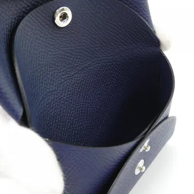Pre-owned Hermes Blue Navy Epsom Leather Coin Purse/coin Case ()