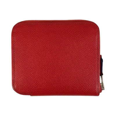 Pre-owned Hermes Bougainvillier Red Color Epsom Leather Silk Wallet (bi-fold) ()