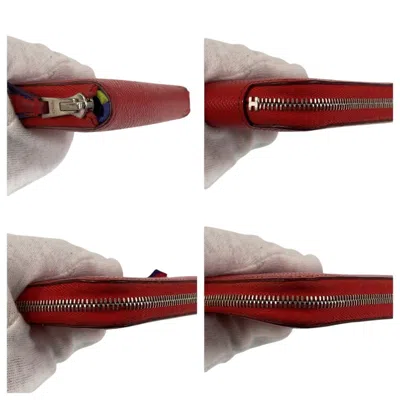 Pre-owned Hermes Bougainvillier Red Color Epsom Leather Silk Wallet (bi-fold) ()