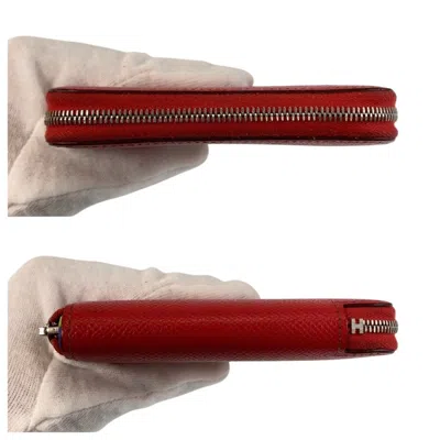 Pre-owned Hermes Bougainvillier Red Color Epsom Leather Silk Wallet (bi-fold) ()