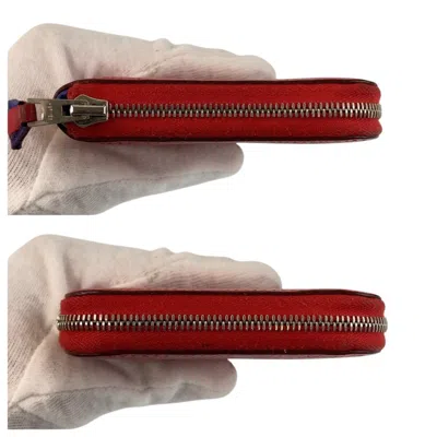 Pre-owned Hermes Bougainvillier Red Color Epsom Leather Silk Wallet (bi-fold) ()