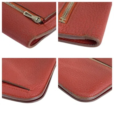 Pre-owned Hermes Red Color Rouge Grenat Togo Leather Long Wallet (bi-fold) ()