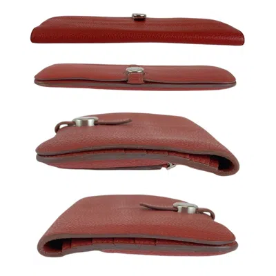 Pre-owned Hermes Red Color Rouge Grenat Togo Leather Long Wallet (bi-fold) ()