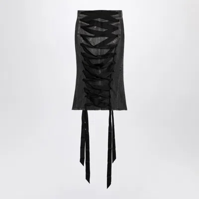 Balenciaga Denim Skirt With Laces Interwining In Black