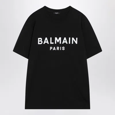 Balmain Black Crewneck T-shirt With Logo Lettering On The Front In Black