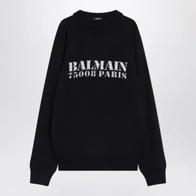 Balmain Blue Wool Sweater With Logo In Blue