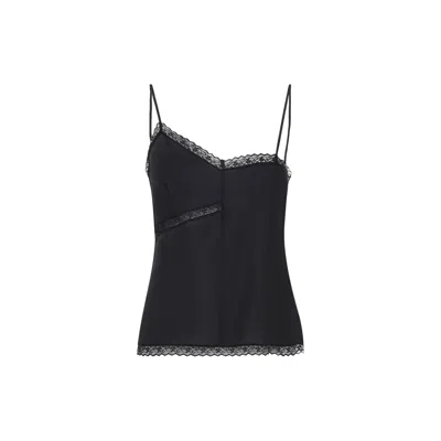 Mm6 Maison Margiela Lace-trimmed Asymmetric Silk Top In Black