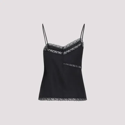 Mm6 Maison Margiela Lace-trimmed Asymmetric Silk Top In Black