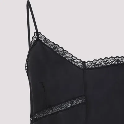Mm6 Maison Margiela Lace-trimmed Asymmetric Silk Top In Black