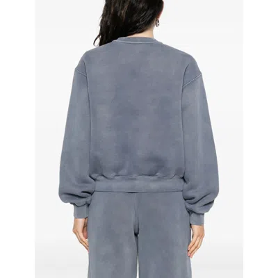Alexander Wang Omens Crewneck Logo-embroidered Cotton-blend Sweatshirt Washed Blue Ink In Blue
