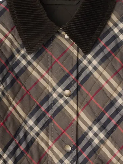 Burberry Womens Moss Brownink Grey Check-print Quilted Cotton Jacket