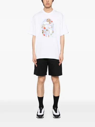 A Bathing Ape Vacation Pattern Ape Head T-shirt In White